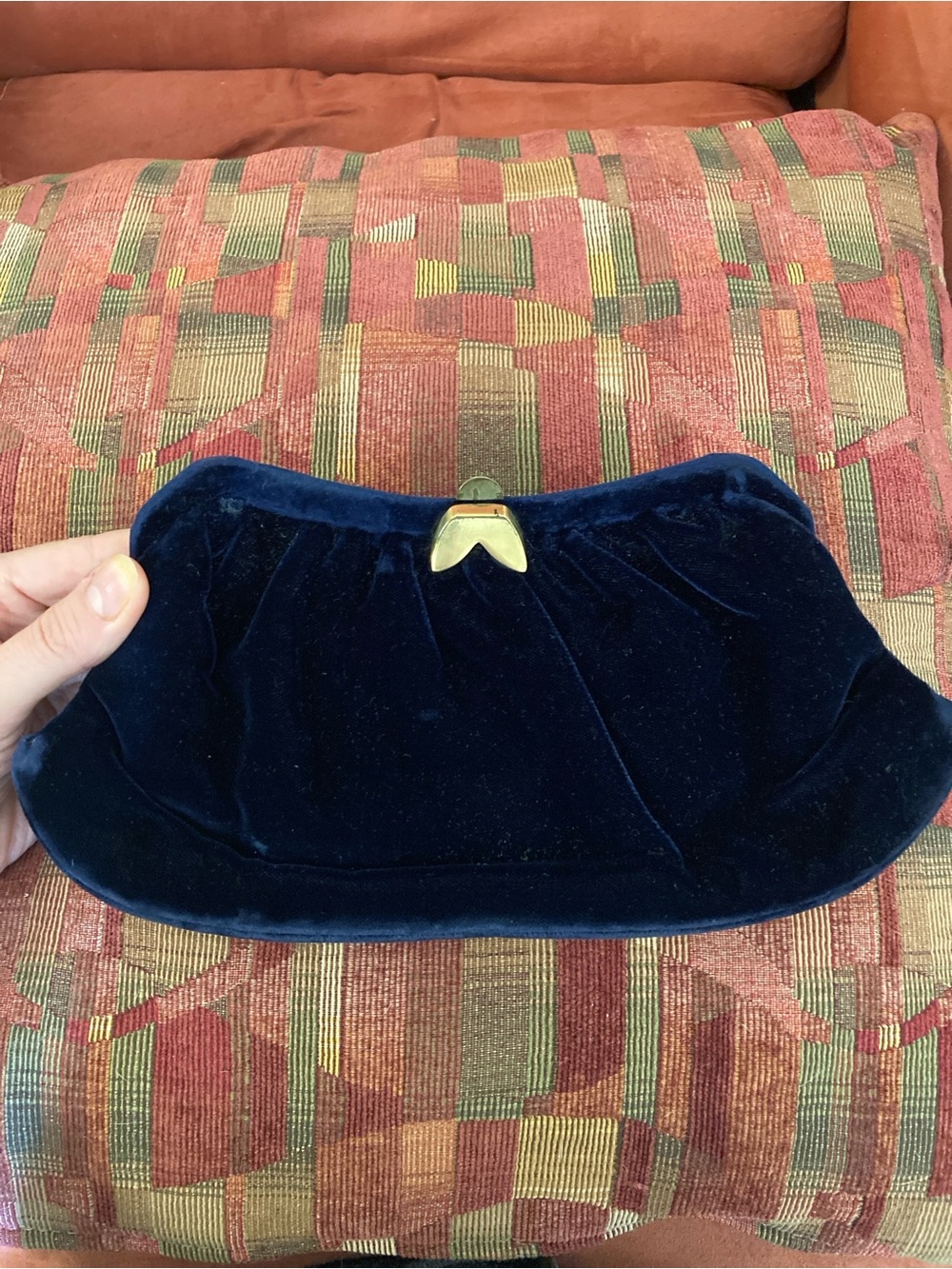 Vintage L&M Navy and Gold Velvet Evening Clutch